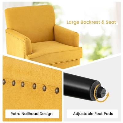Tangkula Set Of 2 Modern Accent Chair Upholstered Sofa Chair W/ Rubber Wood Legs Yellow - Image 8