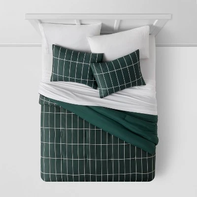 Grid Print Microfiber Reversible Comforter & Sheet Set Dark Green - Room Essentials™ - Image 2