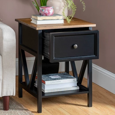Set Of 2 Farmhouse Single Drawer V Frame Nightstands - Saracina Home - Image 5