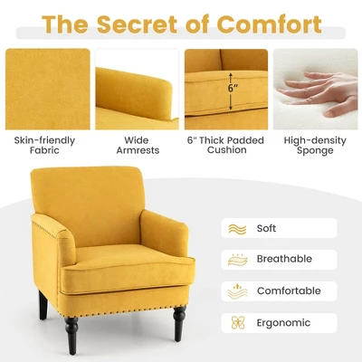 Tangkula Set Of 2 Modern Accent Chair Upholstered Sofa Chair W/ Rubber Wood Legs Yellow - Image 6
