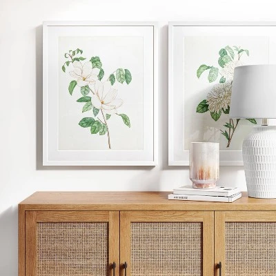 (Set Of 2) 24" X 30" Flowers Framed Wall Art White - Threshold™
