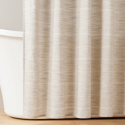 Stitched Grid Lines Woven Shower Curtain Light Brown/Cream - Hearth & Hand™ With Magnolia - Image 2