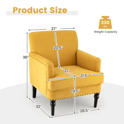 Tangkula Set Of 2 Modern Accent Chair Upholstered Sofa Chair W/ Rubber Wood Legs Yellow - Image 4