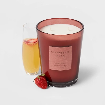 Colored Vase Glass With Dustcover Strawberry Musk Candle Red - Threshold™ - Image 2