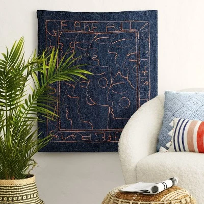 30" X 36" We Are All In This Together Cotton Embroidered Woven Polyester/Cotton Slub Wall Art Blue - Opalhouseā¢