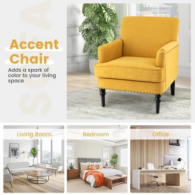 Tangkula Set Of 2 Modern Accent Chair Upholstered Sofa Chair W/ Rubber Wood Legs Yellow - Image 5