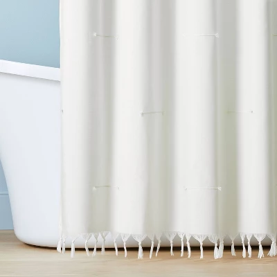 Clip Stitch Knotted Fringe Woven Shower Curtain Sour Cream - Hearth & Hand™ With Magnolia
