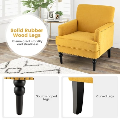 Tangkula Set Of 2 Modern Accent Chair Upholstered Sofa Chair W/ Rubber Wood Legs Yellow - Image 7