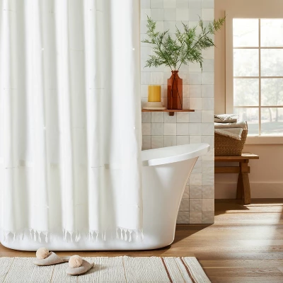 Clip Stitch Knotted Fringe Woven Shower Curtain Sour Cream - Hearth & Hand™ With Magnolia - Image 2