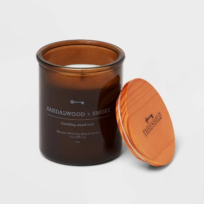 9oz Lidded Amber Glass Jar Crackling Wooden Wick Sandalwood And Smoke Candle - Threshold™ - Image 2