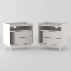2pk Mid-Century Modern Solid Wood 2 Drawer Storage Nightstands - Saracina Home