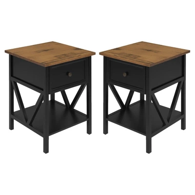 Set Of 2 Farmhouse Single Drawer V Frame Nightstands - Saracina Home - Image 2