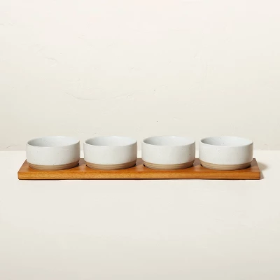 Wood Paddle With 4 Speckled Stoneware Bowls - Hearth & Hand™ With Magnolia - Image 2